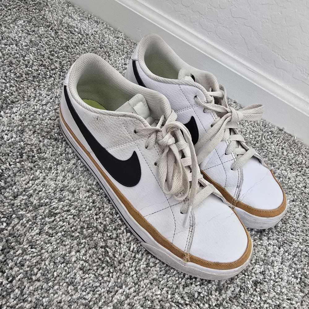 Nike White and Tan Sneakers with Black Swoosh